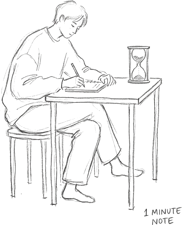 1分間メモを書く人のスケッチ