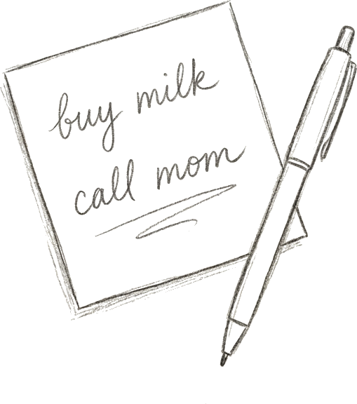 Skizze von Klebezettel und Stift